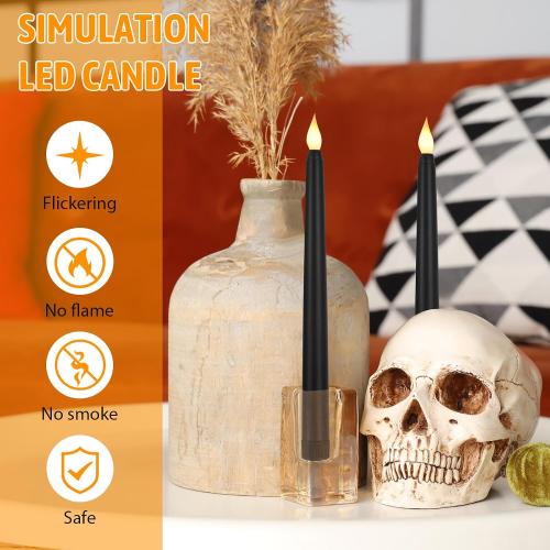 Baquler 24 Pcs Black 9.7 Inch LED Flameless Taper Candles Bulk Battery Operated Taper Candles Flickering Candlesticks for Wedding Church Holiday Table Decoration