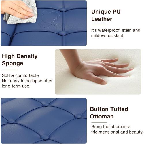 Ottoman Stool Square Ottoman Storage Bench Faux Leather Lift Top Upholstered Footrest Stool for Living Room(Blue)