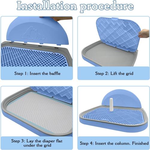 Tfwadmx Pee Pad Holder Dog Potty Tray with Splash Guard & Center Post Mesh Training Toilet Potty Tray Puppy Pad Holder for Puppy and Small Size Dog (Blue, 22.4×17.7)