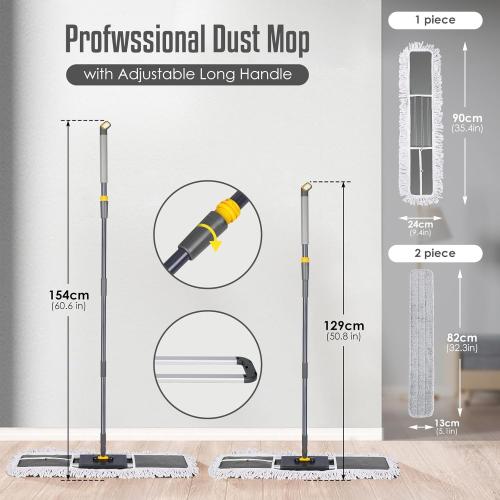 36 Inch Commercial Industrial Floor Mop, Long Handle, Washable Cotton and 2 Microfiber Mop Pads, Heavy Duty Wet and Dry for Hardwood, Tiles, Laminate
