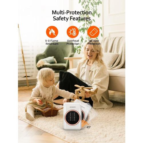 Mini Space Heater, Portable Tent Heater for Camping(Indoor Use),Fast Heating 350W With Tip-Over protection, Lightweight (1.3 LBS), Desk Electric Heaters for Office Home White