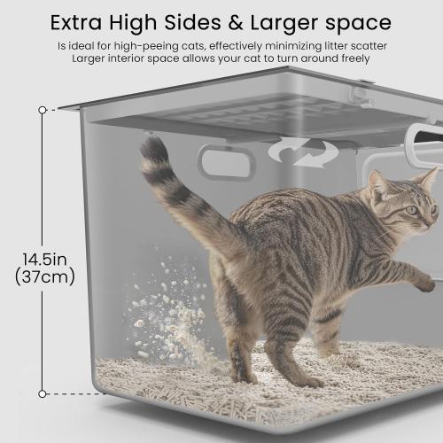 Stainless Steel Litter Box with Lid, Cat Litter Box with Door 14.5'' High Sides, XL Metal Kitty Litter Pan, Pet Toilet with Wheels for Easy Mobility, Anti-Leakage, Non-Sticky, Easy Clean