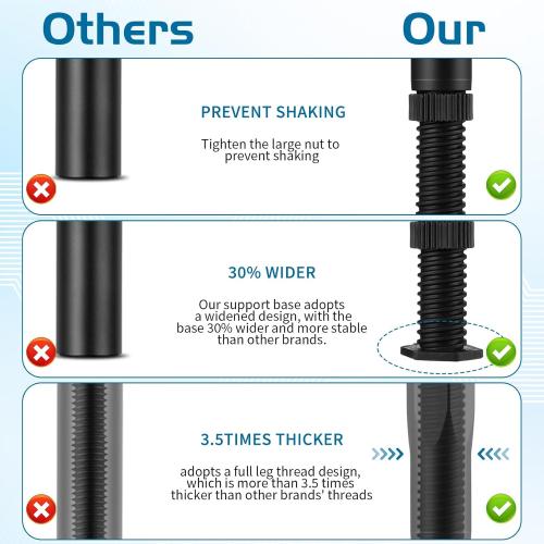 8 PCS Adjustable Height Bed Support Legs 8.27-14.96 Inch Heavy Duty Furniture Replacement Legs with Screws for Bed Frame Slats Sofa Table Cabinet Dresser Chair