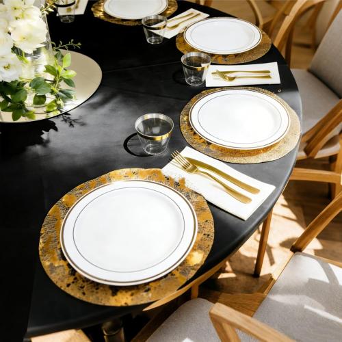 50 Pieces Gold Placemats, 13 Inch Disposable Round Foil Table Mats Bulk, Metallic Mesh Pressed Table Doilies Runners for Home Decor, Dining Table, Birthday Party, Wedding