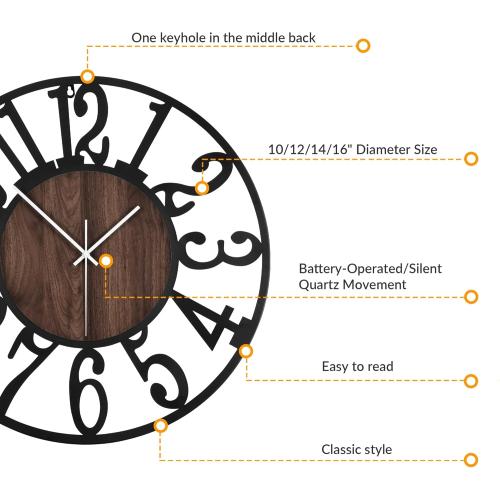 LEIKE 12in Arabic Numeral Wall Clock Battery Operated Black, Silent Non Ticking, Wall Clocks for Living Room Decor, Small Classic for School, Office, Home, Kitchen, Bedroom