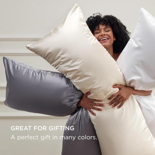 Bedsure Satin Body Pillow Cover with Zipper, Similar to Silk Body Pillow Pillowcase, Soft & Breathable Long Pillow Case, Cooling & Silky Long Pillowcase for Hair and Skin, Gifts, Beige, 20x54 Inches