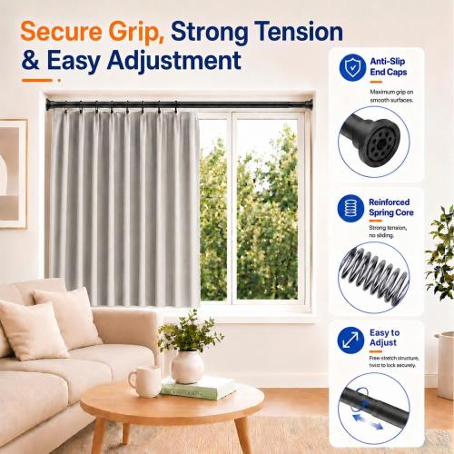 ALLZONE Heavy Duty Tension Shower Curtain Rod 42-83 Inches for Bathroom, Window, Non-Slip, Adjustable with Strong Spring Pole for Closet, Doorway, No Rust, No Drilling, Black‼️all hardware may not be included ‼️
