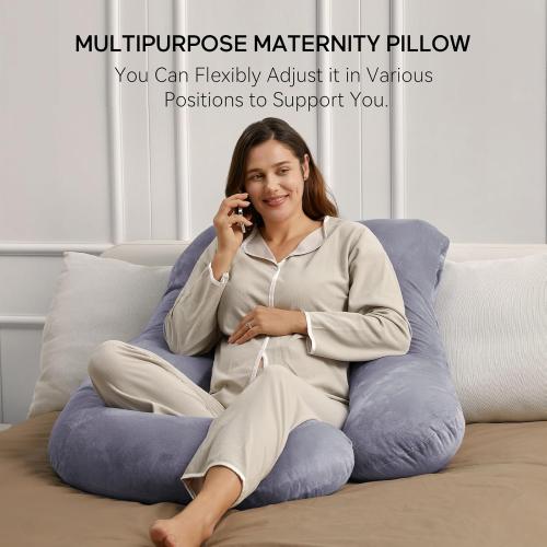 Momcozy Pregnancy Pillows for Sleeping, U Shaped Full Body Maternity Pillow with Removable Cover - Support for Back, Legs, Belly, HIPS for Pregnant Women, 57 Inch Pregnancy Pillow for Women, Grey