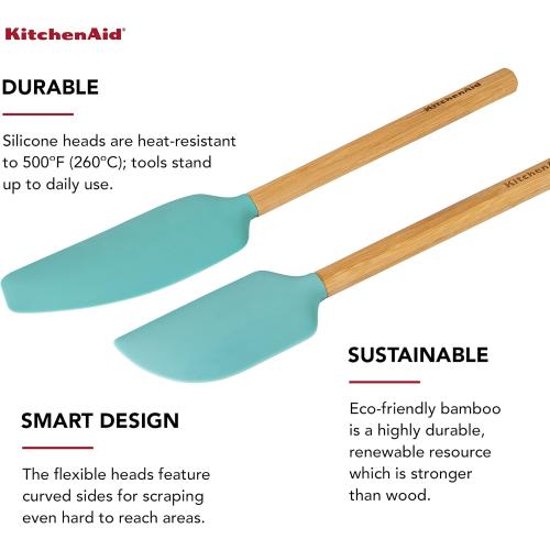 KitchenAid Bamboo Spatula Set, 4-Piece, Aqua Sky