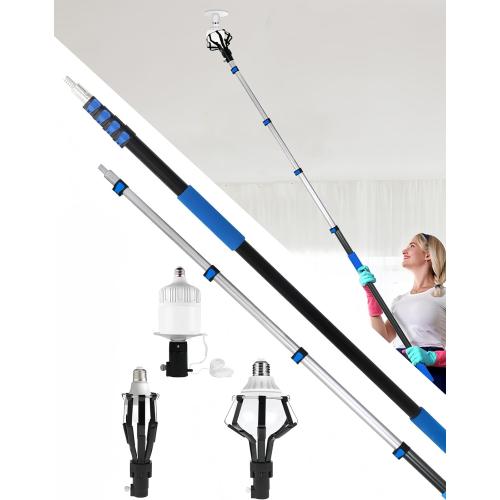 Light Bulb Changer for High Ceilings, 5-20FT to 26FT Reach, Segment Lock & Non-Slip Grip, Suction Cup/Basket & 3/4 Acme Thread, Compatible with Home/Commercial Bulbs(Blue)