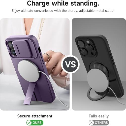 SURITCH for iPhone 14 Pro Max Case with Magnetic Camera Slide Cover and Adjustable Kickstand, Compatible with MagSafe, Shockproof Bumper Case Slim Protective Cover 6.7 Inch, Dark Purple