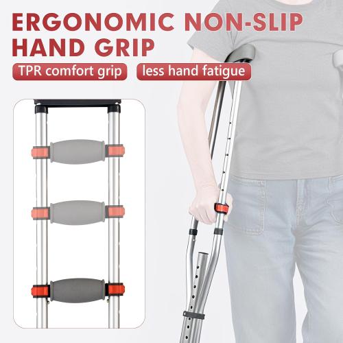 Aluminum Underarm Crutches for Adults & Seniors, Adjustable Height 38.2-61.8 in (16 Levels), Lightweight 2.0 lb Each, 300 lb per Pair, Non-Slip Tips, Tool-Free Setup, Push-Pin Locking