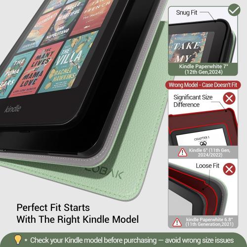 CoBak Stand Case for Kindle Paperwhite 12th Gen (7, 2024, SA568B SA569P) and Kindle Colorsoft Signature Edition – Not for 6.8 and 6 Models, Hand Strap, Auto Sleep Wake, Hard Shell, Snut Fit, Sage