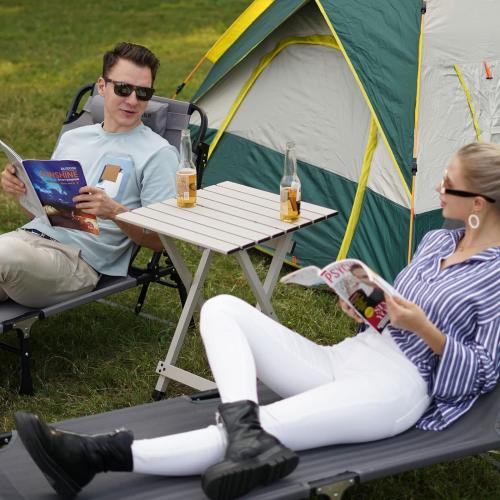 SUNNYFEEL Folding Camping Table - Lightweight Aluminum Portable Picnic Table, 18.5x18.5x24.5 Inch for Cooking, Beach, Hiking, Travel, Fishing, BBQ, Indoor Outdoor Small Foldable Camp Tables ‼️has mild scratches ‼️