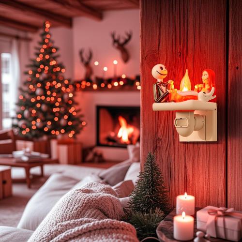 Nightmare Be Christmas Campfire Nightlight,2026 Halloween Flickering Night Light Plug in,Nightmare Christmas Birthday Decorations