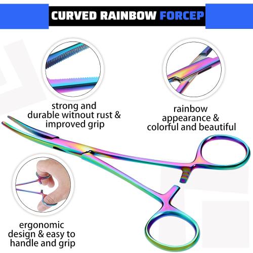 BBTO Hemostat Curved and Straight Hemostat Forceps Piercing Pliers Forceps, Stainless Steel Straight and Curved Pliers, Fishing Tweezer(Colorful,2 Pcs)