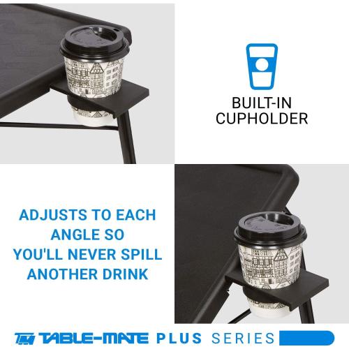 Table-Mate TV Tray Table | Portable Desk Folding Dinner Tray, Couch Table Trays for Eating Snack Food, Portable Laptop Desk, Bed Trays for Eating | Adjustable TV Trays with 3 Angles and Cup Holder