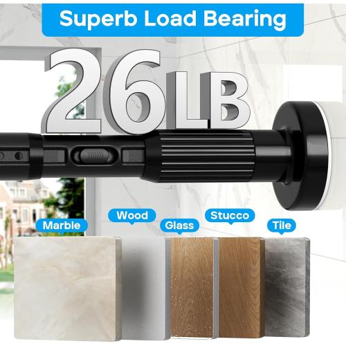 Tension Curtain Rod，40-166IN(3.33-13.83Ft) 2PCS One-Click Fast Extension Rod Easy to Install Black Long Outdoor Curtain Rods No Drilling Never Rust