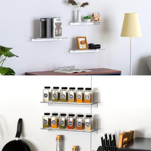 Clear Acrylic Floating Shelves Set of 4 for Lego Sets Funko Pop Collectibles Kids Bookshelf Figures Plant Picture Photo Modern Wall Ledge Floating Shelf for Bedroom Decor Living Room Wall Shelf