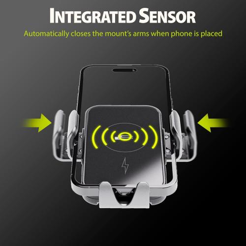 Bracketron PwrUp Auto 15W Qi Fast Wireless Charging Car Mount Dashboard Windshield Air Vent Cell Phone Charger Cellphone Holder Desk Night Stand