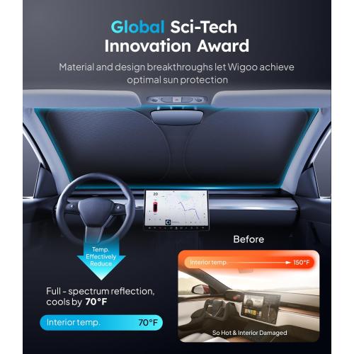 for Tesla Model Y/YL 2020-2026 Windshield Sunshade, Keeps Cool | OEM Design,Cooling Tech Fabric, Foldable Heat-Blocking Sunshade with Storage Bag, for Tesla Model Y/YL 2020-2026 Accessories