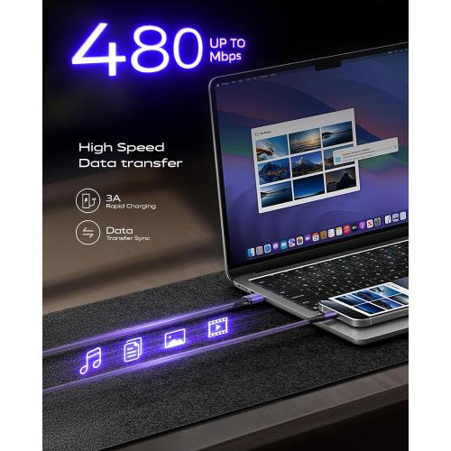 USB A to USB C Cable 60W Fast Charging 6FT, 2Pack USB C Cable for CarPlay | Durable Braided USB to USB C Charger Cord iPhone USB C Cable for iPhone 17 16 15 Pro Max, Samsung Galaxy S26 and More-Purple
