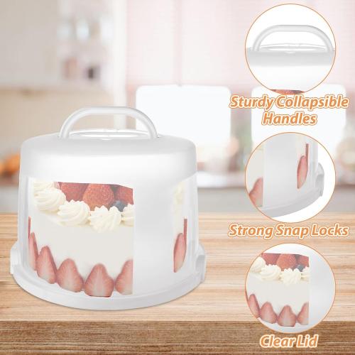 Size 10 inch 2 Pcs 10 Inch Cake Carrier with Lid and Handle, 6&8 Inch Height Round Cake Storage Container, Reusable Cake Holder Portable Cheesecake Container for Cupcake Pie Transport, White