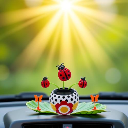 Red Bug Solar Powered Dancing Flower for Car, Car Windowsill Decoration Desktop Solar Dancing Ornament,Solar Dancing Figurines, Automatic Swinging Car Dashboard for Solar Power Kits,Funny Ornaments