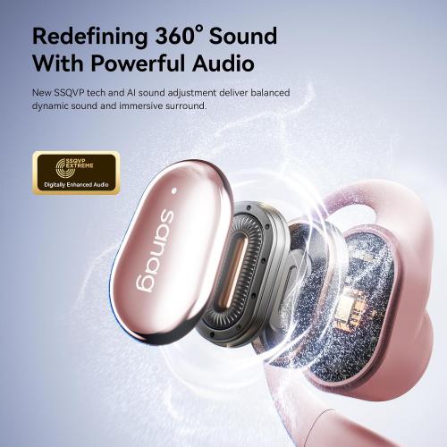 Sanag C16S Open-Ear Headphones, True Wireless Bluetooth 5.4 Open Ear Earbuds, 56H Playtime, IP4 Waterproof, OWS Earphones, Lightweight Design Fit Cycling, Running, Workout (Pink)