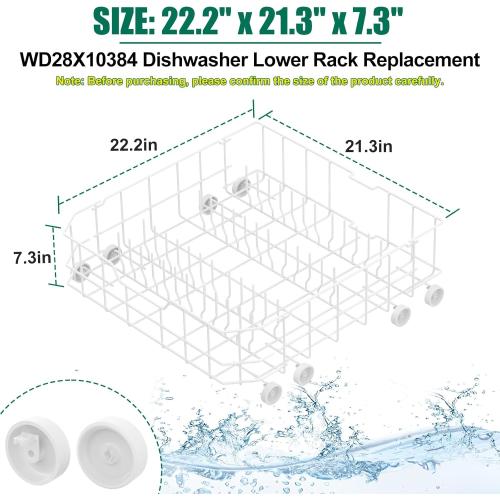 Upgraded WD28X10384 Dishwasher Lower Rack Replacement Compatible with GE Dishwasher Bottom Rack GLD4500V00CC, GLC4400R40BB, GLD5660V00SS with WD35X21038 Wheels
