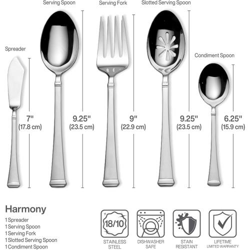 Mikasa Harmony 65-Piece 18/10 Stainless Steel Flatware Set, Service for 12, Polished Silverware with Serving Utensils, Dishwasher Safe