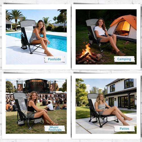 ‼️could have mild stains ‼️SUNNYFEEL Folding Beach Chair, High Back Beach Chairs for Adults, Lightweight Portable Camp Chair 300lbs Heavy Duty with Carry Bag, Cup Holder for Outdoor Travel Picnic Concert, 2 Pack, Black