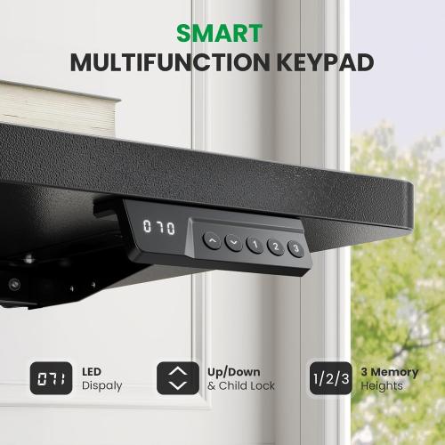 Electric Standing Desk Adjustable - 60x28 Inch Sit Stand Desk with 1 Inch Thick Tabletop, Double Beam Frame, 3 Memory Height Adjustment, Cable Management for Home Office