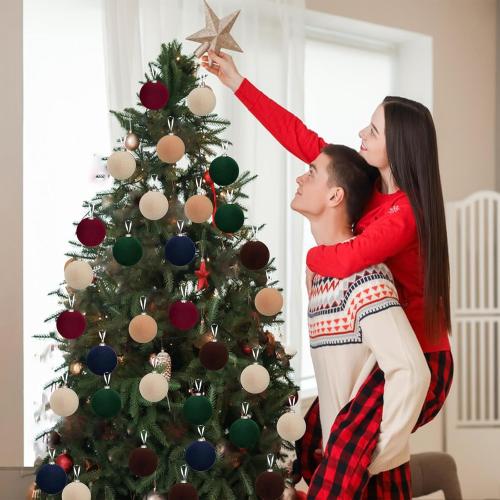 12pcs Christmas Tree Hanging Ball Decoration 2.4Inch Velvet Christmas Ornaments Balls Flocked Shatterproof Plastic Xmas Tree Ball for Party Holiday Wedding Home Decor (1, Coffee, 12PCS)