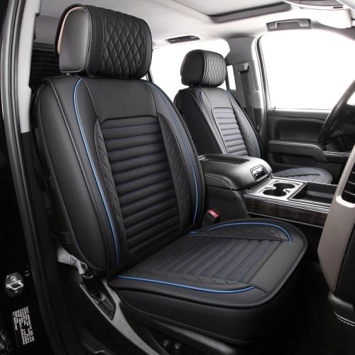 JOJOBAY Chevy Silverado Seat Covers,GMC Sierra Seat Covers,Custom Fit 2007-2025 1500 2500HD 3500HD Crew Double Extended Regular Cab,LT LZT RST Trail Boss(Front Pair,Black Blue)