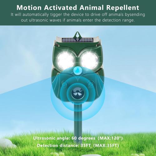 2Pack 2025 Solar Ultrasonic in Repellent Defender Rat, Squirrel, Deer, Raccoon, Skunk, Rabbit, Mole, Dog, Cat, Waterproof with Motion Detector LED Flash Lights for Yard Lawns Garden