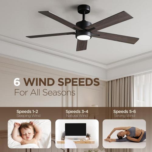 Ceiling Fan with Light Remote: 52 Inch Modern Bedroom Fans with Dimmable Tri-Color Temperature LED - Quiet Reversible DC Motor - Indoor Outdoor