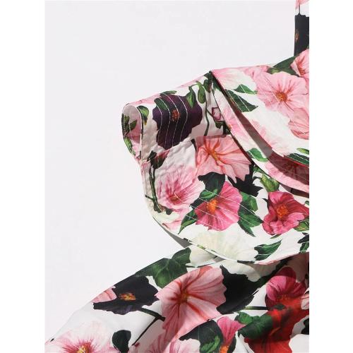 Women's XL Floral Printing Mini Dress Square Collar Sleeveless High Waist Ruffles Dresses
