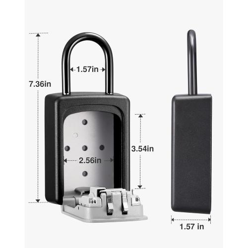 Puroma Lock Box, Large Key Lock Box Resettable Combination Code Lockbox, Portable Wall Mount Lockbox Security Safe Box for Outside Outdoor Home Office Door Handle House Key, Gray (1 Pack)