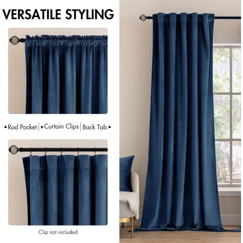 MIULEE Navy Blue Velvet Curtains 84 inches - Luxury Blackout Curtains for Bedroom Living Room Thermal Insulated Super Soft Window Drapes Rod Pocket & Back Tab, W52 x L84 inches, 2 Panels