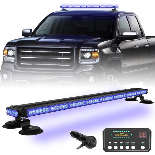 37 Inch 104 LED Roof Blue Emergency Lights Magnetic Strobe Lights | Top Double Side Traffic Advisor Warning Flashing Safety Light Bar w/ Controller for Vehicles Trucks