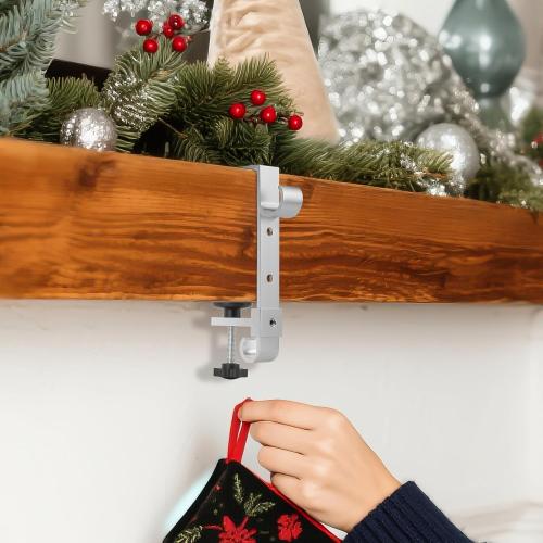 Stocking Hangers for Mantel,4 Pcs 2 in 1 Adjustable Fireplace Christmas Stocking Holder,No-Drill, Easy to Install Garland Hanger for Christmas Decorations,Fits 0.1”-3.5”Mantles (Silver, 4)