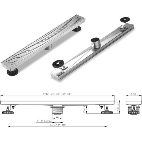 Linear Shower Drain 24 inch, Floor Drain with Removable Pattern Grate, 304 Stainless Steel Rectangular Linear Drain with Hair Strainer, CUPC Certified, Brushed Nickel, SD-103
