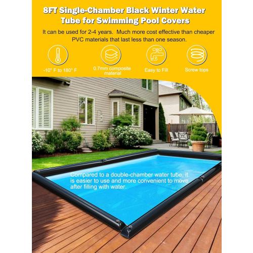 Abimars 0.7mm Thicker Black Winter Water Tube for Swimming Pool Covers, 10 Pack 8 FT Water Weight Bags for Pool Side, Three-Layer Composite Material