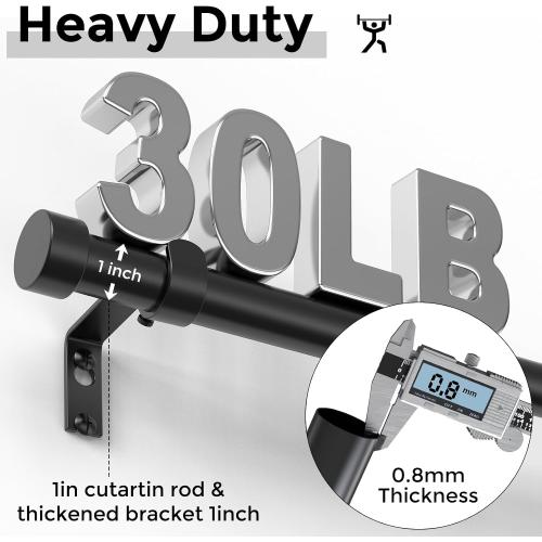 Curtain Rods for Windows 48 to 84 Inch(4-7 Feet),Black 1'' Diameter Drapery Rods with End Cap Style Design,Modern Adjustable Heavy Duty Curtain Rod,Size:36''-88''