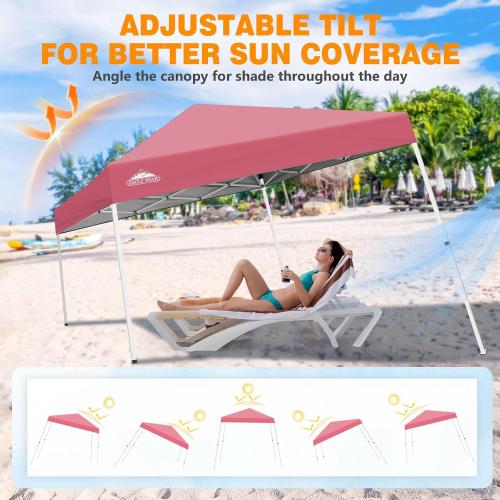 EAGLE PEAK 10x10 Slant Leg Pop Up Canopy Tent, Peach Pink | PeakPush™ Center Lock, Easy 1 Person Setup Pop Up Tent, Portable Sports & Camping Shelter, 10x10 Base 8x8 Top, Carry Bag
