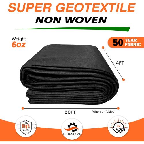 6oz 4FTx50FT Non Woven Geotextile Fabric for French Drains, Landscaping, Underlayment, Weed Control, Construction, Erosion Control