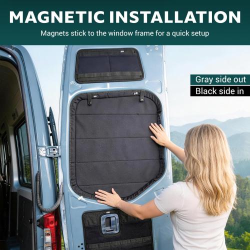 Extra-Thick Rear Door Window Covers(Pair) for Ford Econoline Van, Magnetic Insulated Blackout Window Sunshade, Foldable Design, AllSeasonGuard Pro