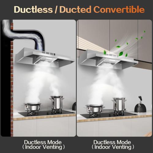 Range Hood 36 inch Under Cabinet, Ducted/Ductless Kitchen Hood 280CFM, Stainless Steel Vent Hood with Rocker Button Control, Stove Hood with 2 Speeds Fan, Bright LED Light