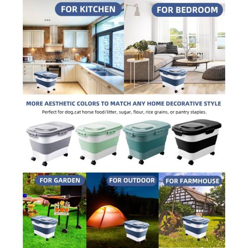 Rice Storage Container,Collapsible Food Storage Containers with Rolling Wheel Airtight Locking Lid,Flour Storage Container with Cup and Scoop,Suitable for Food,Rice,Pet Food,Flour